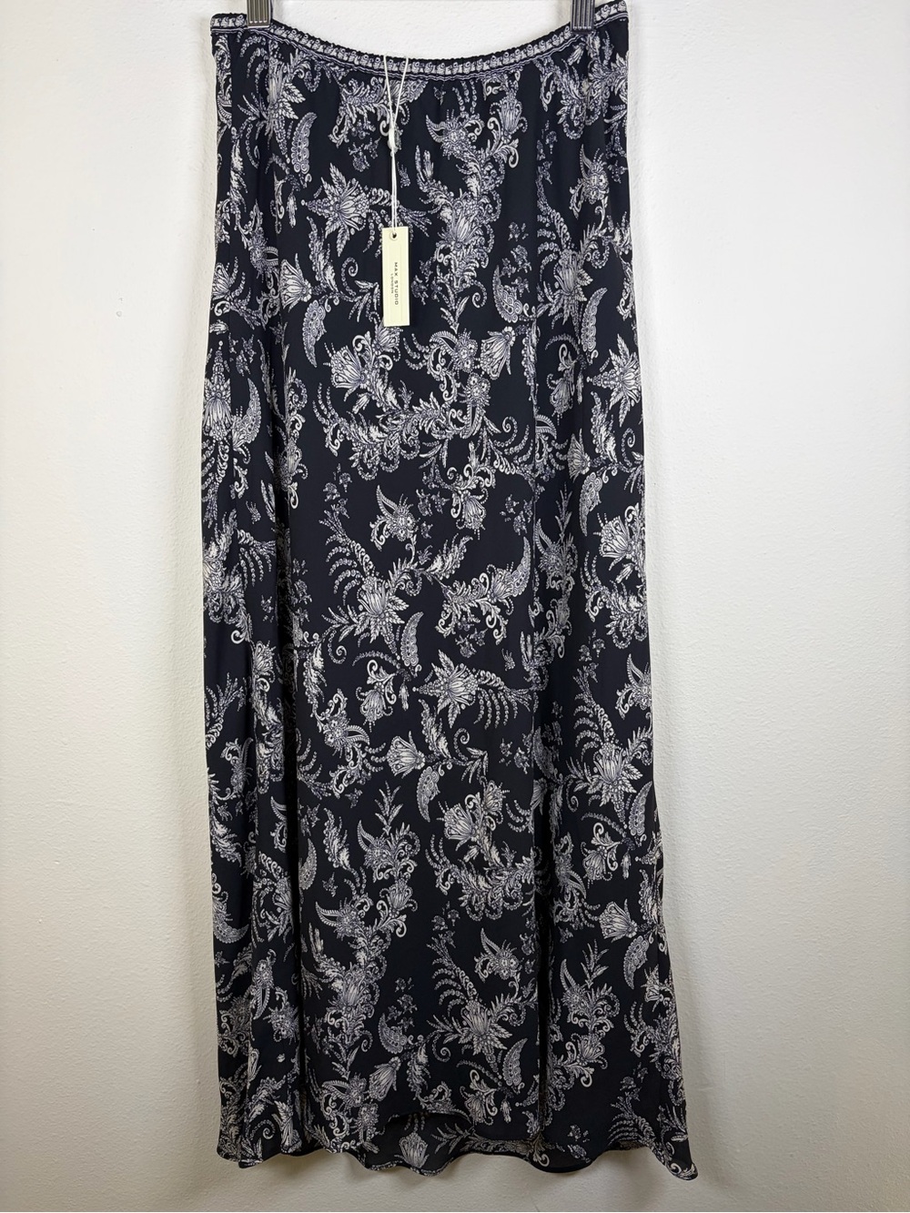 Max Studio London Maxi Skirt Small Black White Paisley NWT Flowy